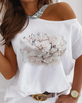 Haut à manches courtes et épaules dénudées à imprimé floral