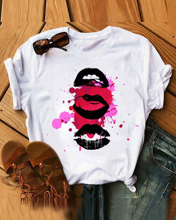 T-shirt à manches courtes Creative Lip Print