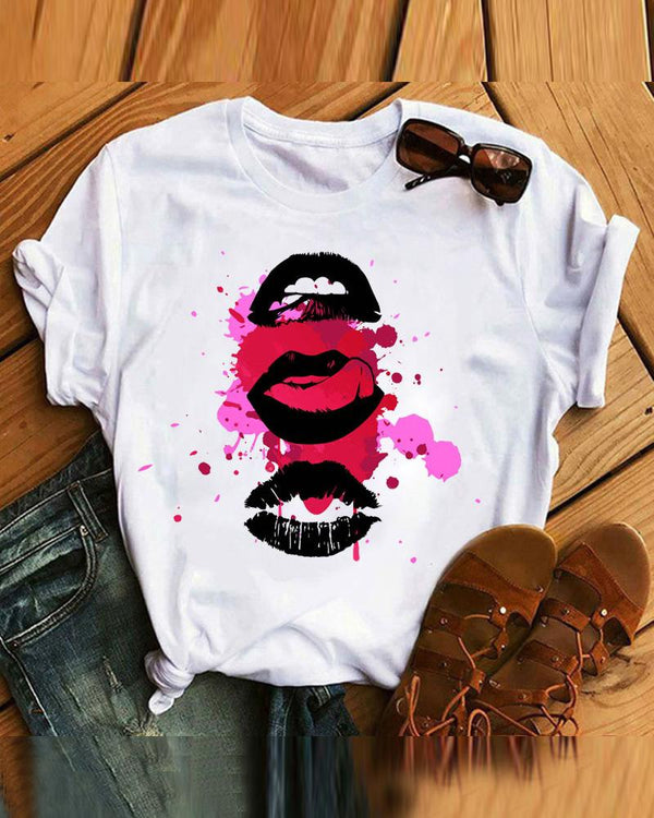 T-shirt à manches courtes Creative Lip Print