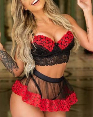 Ensembles de lingerie transparents avec sangle d'épissage en dentelle colorblock