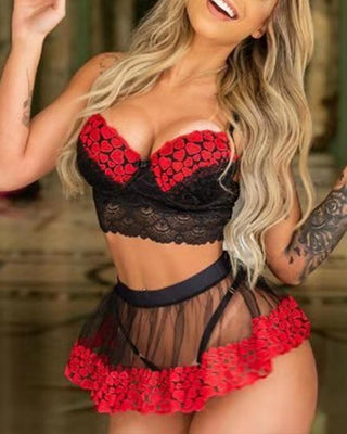 Ensembles de lingerie transparents avec sangle d'épissage en dentelle colorblock