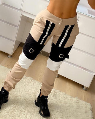 Pantalon cargo décontracté à fermeture à glissière à boucle