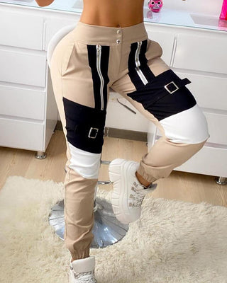 Pantalon cargo décontracté à fermeture à glissière à boucle