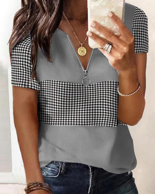 T-shirt color-block à imprimé zippé