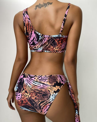 Ensemble de bikini à imprimé guépard à blocs de couleurs et anneaux en O