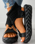 Sandales plates-formes à découpes en tricot tressé