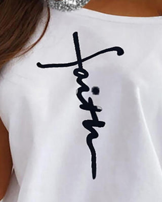 Haut à paillettes à une épaule et imprimé à motif de lettres
