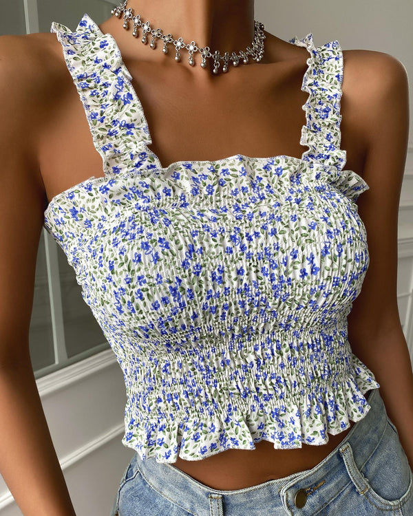 Crop top à volants et imprimé floral Ditsy