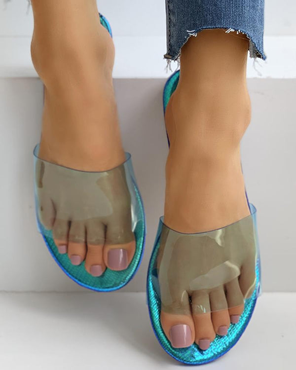 Sandales plates à bout ouvert en perspex transparent