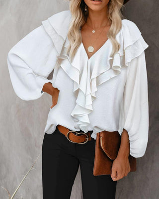 Haut uni à manches lanterne et ourlet à volants