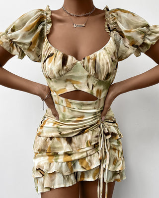 Robe à cordon de serrage et imprimé tie dye