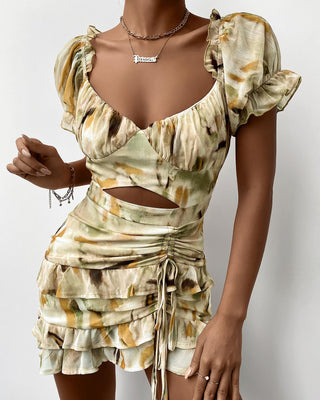 Robe à cordon de serrage et imprimé tie dye