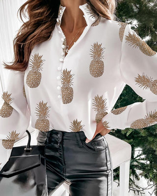 Haut à manches longues à imprimé ananas et boutons