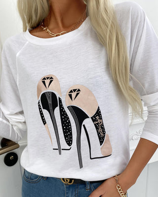 T-shirt décontracté à manches longues et à talons hauts