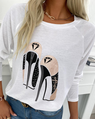 T-shirt décontracté à manches longues et à talons hauts