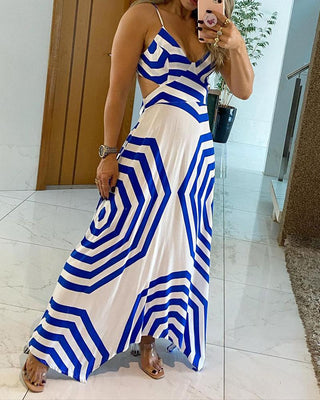 Robe longue à taille découpée à imprimé géométrique
