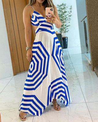 Robe longue à taille découpée à imprimé géométrique
