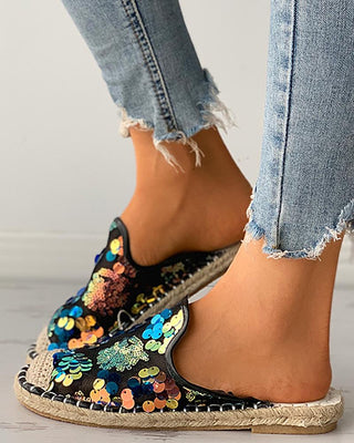 Chaussures plates à paillettes à semelle espadrille