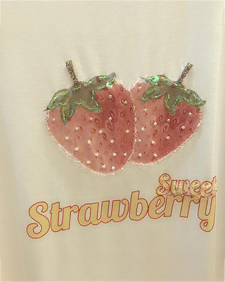 T-shirt décontracté à motif de fraise perlé
