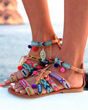 Sandales plates décontractées à lacets de style ethnique
