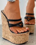 Sandales compensées en lin tissé color-block Toe Post