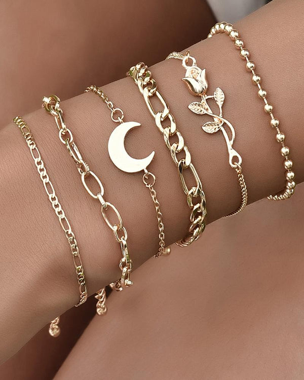 Bracelet à chaîne de charme à motif de lune rose 6 pièces