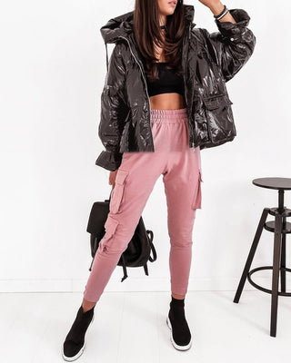 Pantalon décontracté taille haute à design de poche