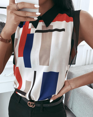 Blouse asymétrique sans manches color block