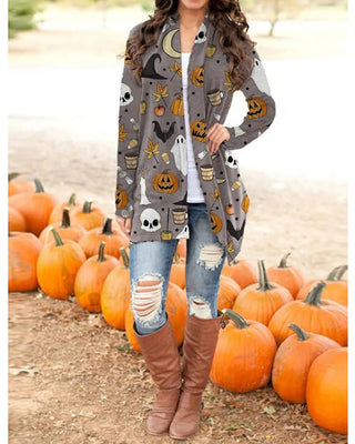 Cardigan à manches longues imprimé citrouille d'Halloween