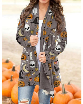 Cardigan à manches longues imprimé citrouille d'Halloween