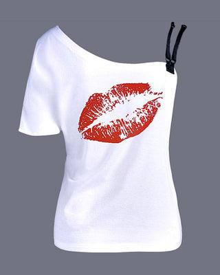 T-shirt décontracté à une épaule et à lèvres