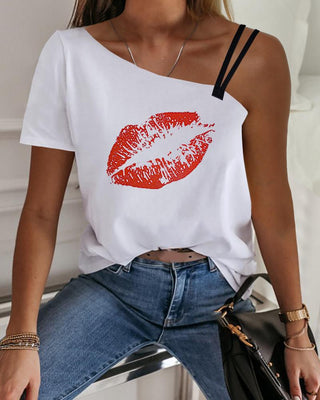 T-shirt décontracté à une épaule et à lèvres