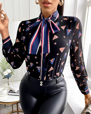 Chemise en mousseline de soie imprimée partout à manches lanterne