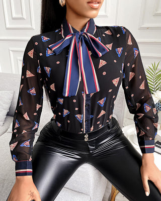 Chemise en mousseline de soie imprimée partout à manches lanterne