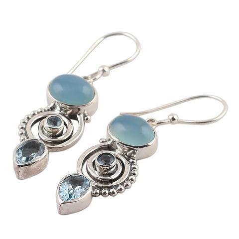Boucles d'Oreilles Pierre de Lune Bleu Océan