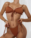 Ensemble de bikini string avec bordure en laitue 3PCS avec jupe de plage