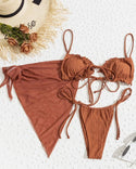 Ensemble de bikini string avec bordure en laitue 3PCS avec jupe de plage