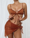 Ensemble de bikini string avec bordure en laitue 3PCS avec jupe de plage