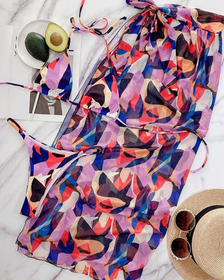 Ensemble de bikini licou à motif géométrique et color-block