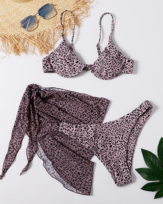 Ensemble de bikini à imprimé léopard 3PCS avec couverture