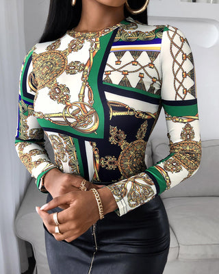 Haut à manches longues color block à imprimé foulard