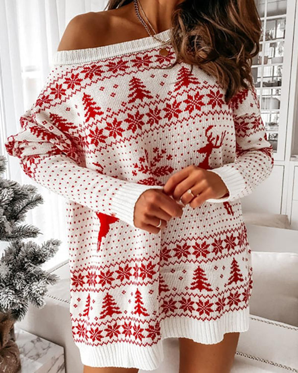 Robe en tricot à manches longues et imprimé de Noël