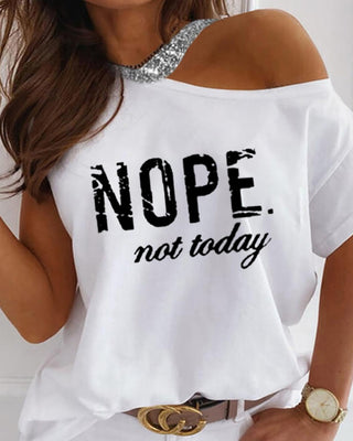 Haut à manches courtes à une épaule et à paillettes