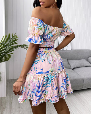 Ensemble haut à imprimé floral à épaules dénudées et jupe à volants
