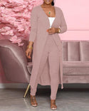 Ensemble cardigan long uni et pantalon taille haute