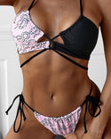 Ensembles de bikini sans manches à imprimé serpent et à lacets