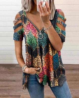 Blouse léopard à patchwork imprimé