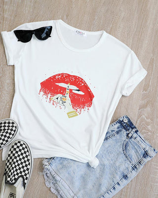 T-shirt décontracté à imprimé léopard à lèvres