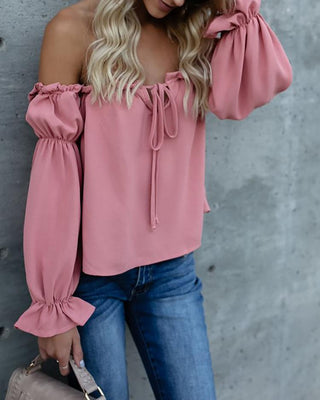 Blouse décontractée extensible à volants et épaules dénudées
