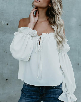 Blouse décontractée extensible à volants et épaules dénudées